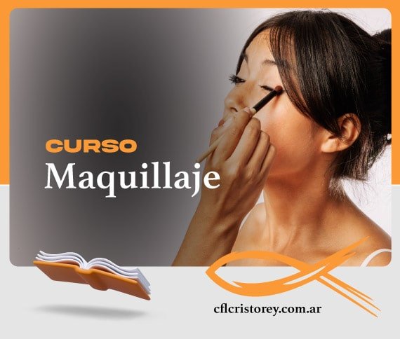 Imagen de un curso de maquillaje. En ella, aparece el texto: 'CURSO Maquillaje' junto con el sitio web 'cflcristorey.com.ar'.